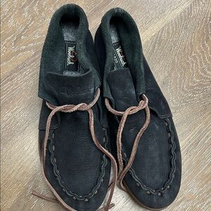 Woolrich Black Leather Loafers with Brown Accents